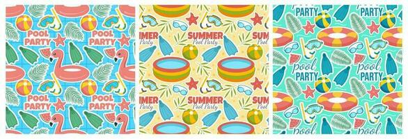 Set of Swimming Pool Seamless Pattern Vector Illustration with Summer Vacation Element in Flat Cartoon Template Hand Drawn