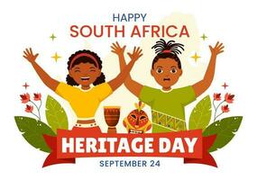 Happy Heritage Day South Africa Vector Illustration on September 24 with Waving Flag Background, Honoring African Culture and Traditions Templates