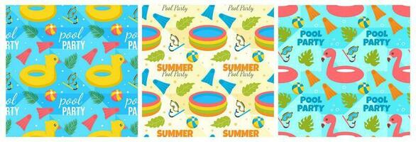 Set of Swimming Pool Seamless Pattern Vector Illustration with Summer Vacation Element in Flat Cartoon Template Hand Drawn