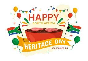 contento patrimonio día sur África vector ilustración en septiembre 24 con ondulación bandera fondo, honrando africano cultura y tradiciones plantillas