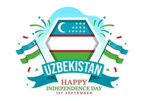 Happy Uzbekistan Independence Day Vector Illustration on 1st of September with Uzbek Flag Background in National Holiday Hand Drawn Templates