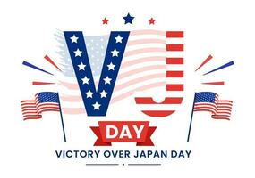 vj victoria terminado Japón día celebrar vector ilustración con unido estado bandera antecedentes en plano dibujos animados mano dibujado para aterrizaje página plantillas