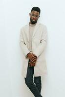 black man african beige model stylish jacket american fashion party portrait style photo