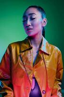 Colorful woman neon fashion beauty disco trendy light photo