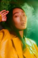 Woman concept colourful smoke green trendy portrait neon photo