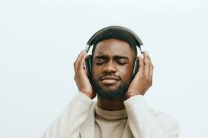 dj man headphones background attractive music happy black fashion american portrait guy african photo