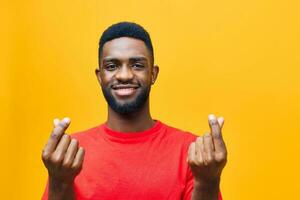 man red fashion orange portrait american black afro background attractive guy american african photo