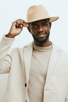 chico hombre americano Moda antecedentes sombrero africano negro dientes americano africano retrato de moda foto
