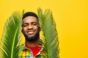 mood man palm happy tree tropical black african american fun stylish yellow fashion photo