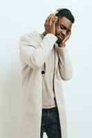 hombre alegre africano Moda antecedentes auriculares música cabeza chico negro americano retrato DJ foto