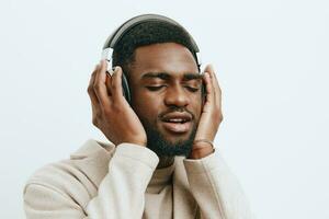 background man black american dj portrait american fashion headphones casual african music guy photo