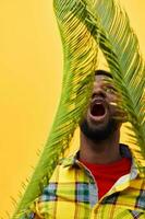 man happy tree tropical black stylish american fashion palm model african yellow fun photo