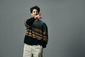 Man copyspace face sweater fashion portrait smile expression hipster positive handsome trendy photo