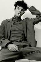 Man cigarette and smoking fashion black portrait white photo