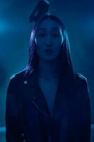 Woman blue concept purple neon trendy portrait photo