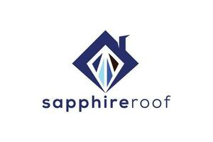 Sapphire gem stone and roof real estate logo design vector template