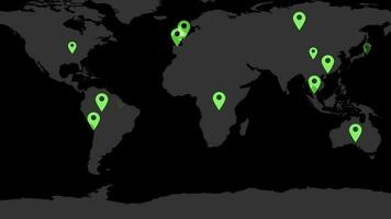 global mapa e animação Verifica ponto ícone todos mapa com H2 partícula texto vôo video