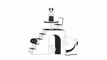 Abstract staircase bw loading animation. Mystical architecture. Ladder abstract outline 2D cartoon composition 4K video loading motion graphic. Achievement, unrealistic animated gif isolated on white