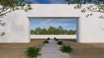 Enterance gates architecture and nature cloud view background with time lapse, 3d rendering video