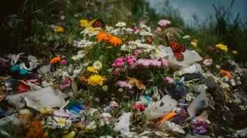 Utilization of garbage, waste. Ecological concept of separate collection. AI generated. photo