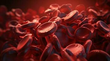 Blood vessel, hemoglobin close-up. Medical venous structure, dark background. AI generated. photo