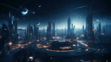 Digital society of future. Modern technological city. AI generated. photo