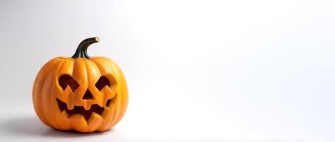 Halloween scary pumpkin with fire, white background. AI generated. photo