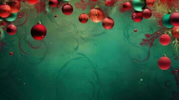 Christmas New Year background with toys, branches, vintage background. AI generated. photo