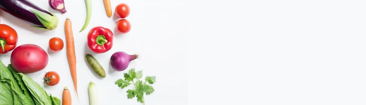 Vegetable layout, white background isolate. Fresh organic vegan products. AI generated. photo