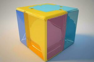 Empty podium pedestal multicolored transparent cube for product presentation. AI generated. photo