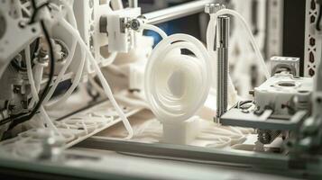 Process of 3D printing printer. Modern technologies of future. AI generated. photo