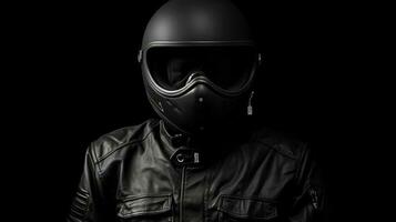 Dia do motorista. A man on a motorcycle, black background, isolate. AI generated. photo