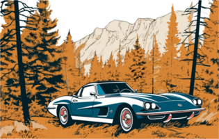 Super Car Infront of forest Illustration png