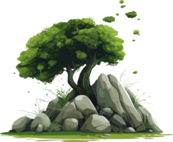 vert arbre et herbe sur le rochers png