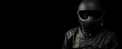 Dia do motorista. A man on a motorcycle, black background, isolate. AI generated. photo