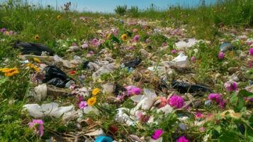Utilization of garbage, waste. Ecological concept of separate collection. AI generated. photo