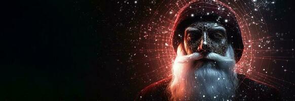 Christmas Santa Claus in new year close-up, dark abstract space background. AI generated. photo