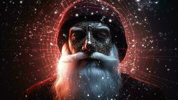 Christmas Santa Claus in new year close-up, dark abstract space background. AI generated. photo