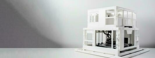 Prototype construction of a family house using a 3D printer, new technologies. AI generated. photo