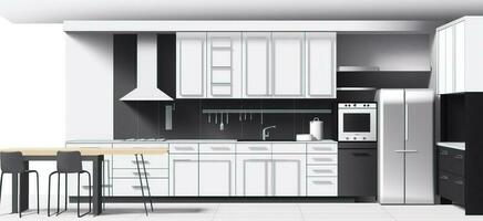 Modern white kitchen, minimalist interior design on white background isolate. AI generated. photo