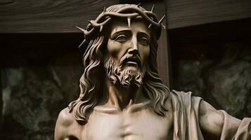 Jesus Christ christian catholic god, religious symbol of savior close-up. AI generated. photo