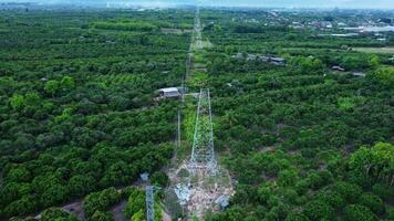 Architectural metal structures of frame base connection with rivets and reinforced metal structures. Assemble and install Steel Tower for power transmission lines for sustainable power development. video