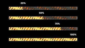 Progreso bar animación cinco paquete Tres color coño gato tema con numérico texto veinte a cien por ciento foto