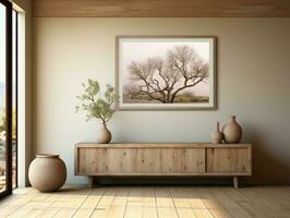 Bosquejo marco en hogar interior antecedentes beige habitación , maquetas diseño 3d, alta calidad maquetas, generativo ai foto