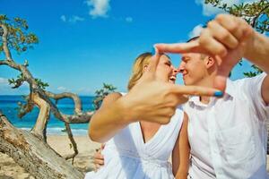 Beautiful, happy newly married couple photo