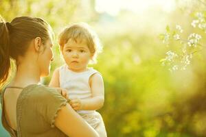 Mother and daughter in the park photo