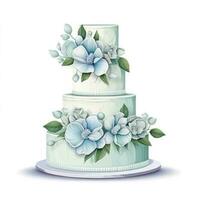 Watercolor wedding cake isolated photo