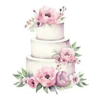 Watercolor wedding cake isolated photo