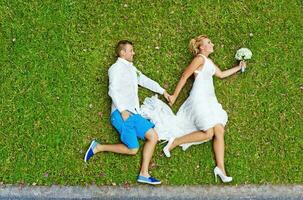 Beautiful, happy newly married couple photo