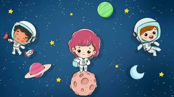 Children in space dressed as an astronaut exploring galaxies and the universe video
